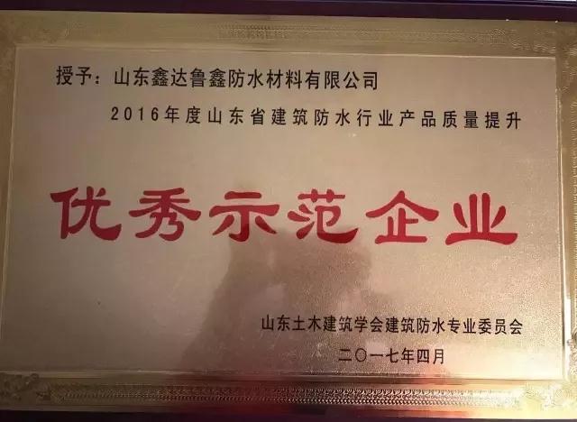 品牌榮譽|魯鑫防水榮獲產品質量提升“優秀示范企業”稱號